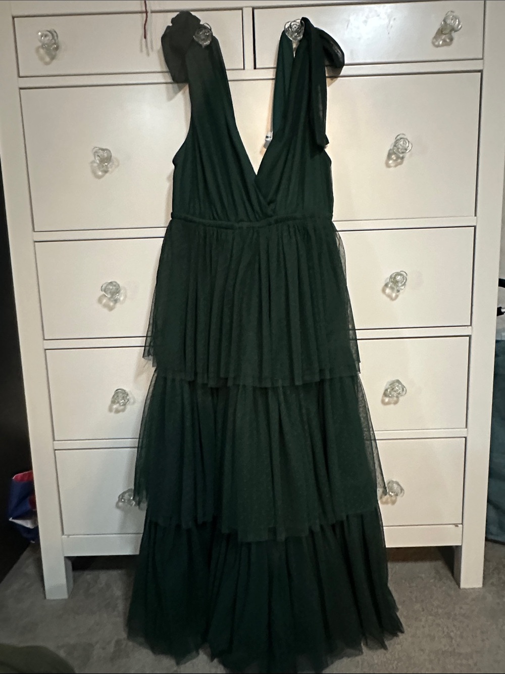 Elegant Forest Green Tiered V-Neck Women's Dress